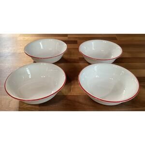 'Set of 4 Corelle Cafe Classic Red Stripe Cereal Soup Bowls 6 1/4"